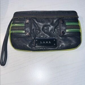L.A.M.B. Black and Lime Wristlet